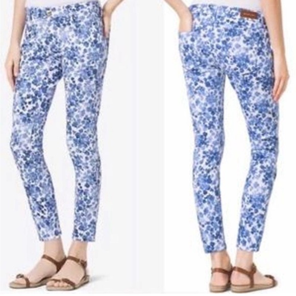 Blue Floral Michael Kors Capris Pants Size 6 - Picture 1 of 5